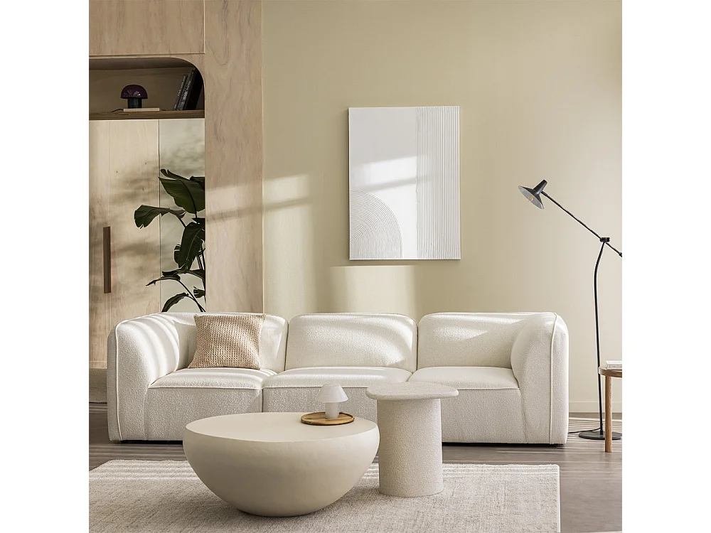 Noor - Chauffeuse pour canapé modulable en tissu bouclette - Blanc ivoire