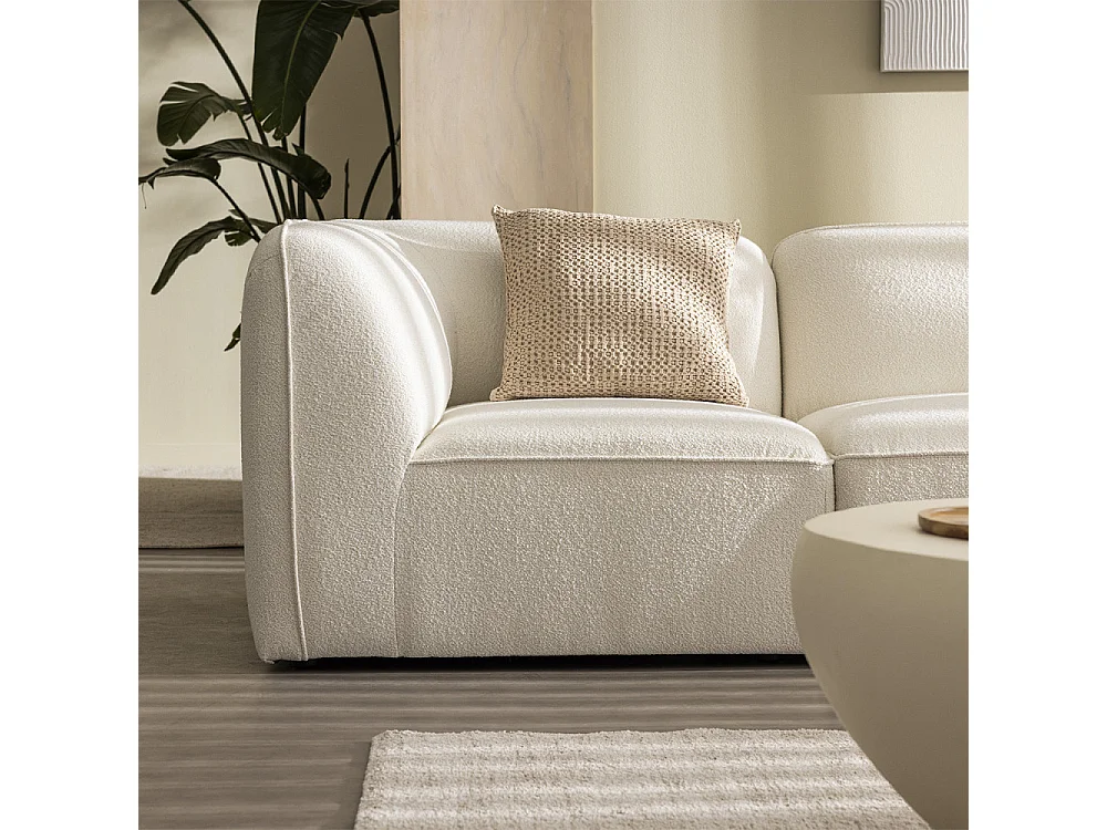 Noor - Chauffeuse pour canapé modulable en tissu bouclette - Blanc ivoire