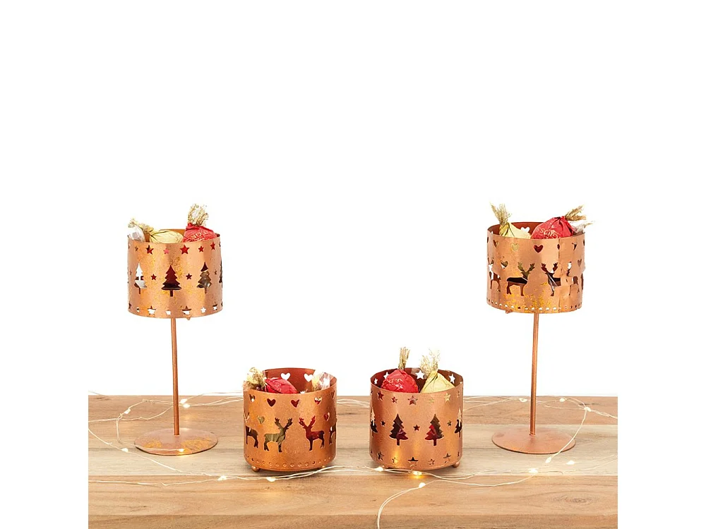 Photophore de Noël sur pied en métal cuivré (Lot de 6) Lot de 6