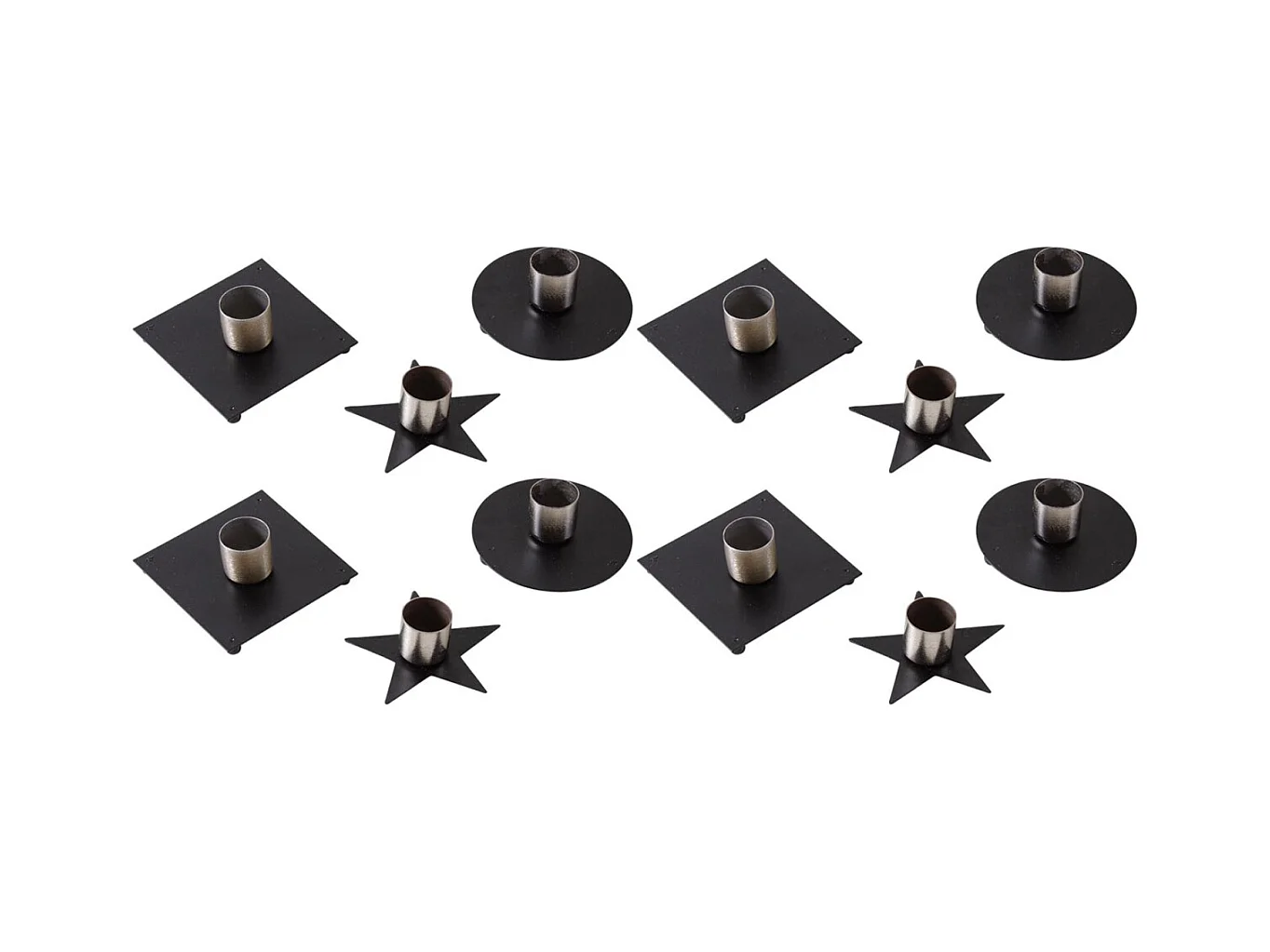 Lot de 12 bougeoirs en métal laqué noir – Support pour chandelles