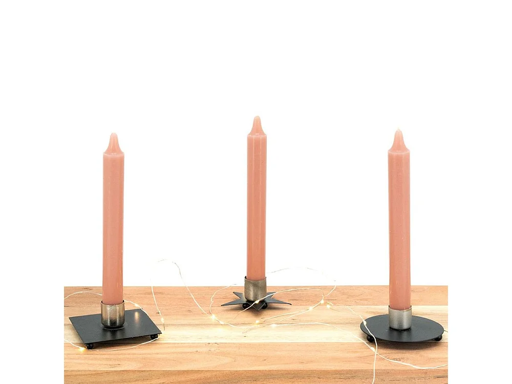 Lot de 12 bougeoirs en métal laqué noir – Support pour chandelles