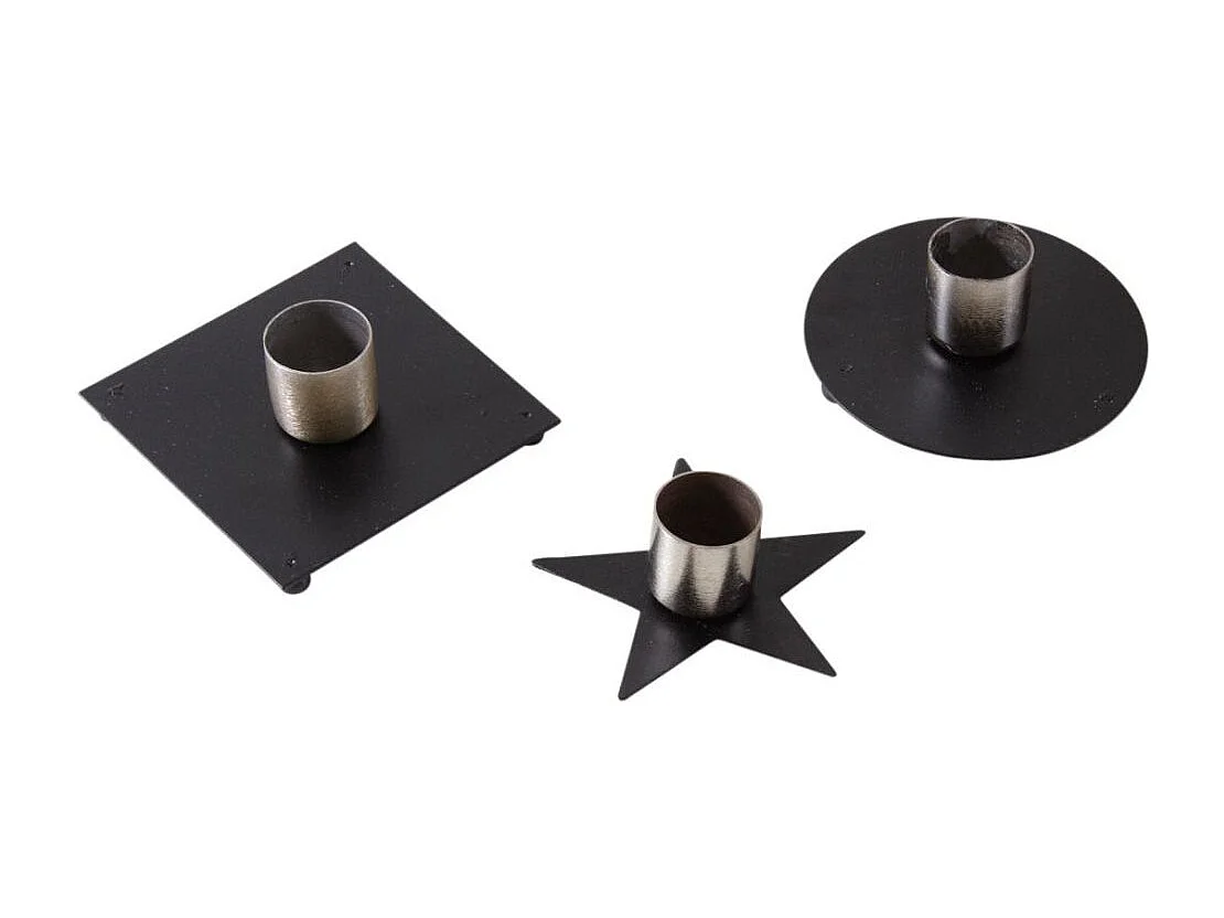 Lot de 12 bougeoirs en métal laqué noir – Support pour chandelles