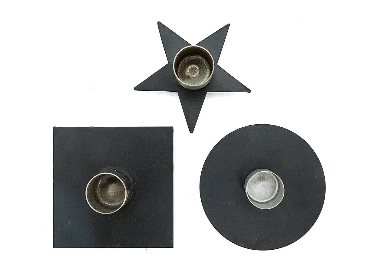 Lot de 12 bougeoirs en métal laqué noir – Support pour chandelles