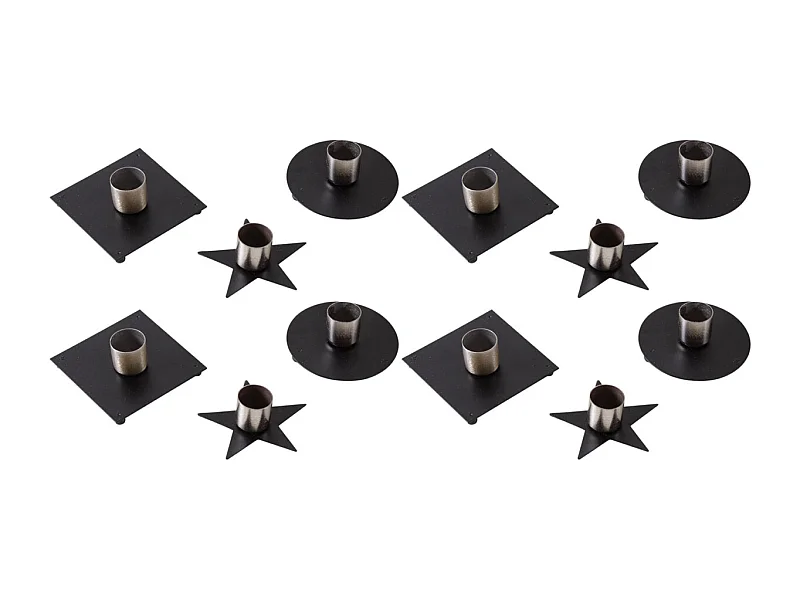 Lot de 12 bougeoirs en métal laqué noir – Support pour chandelles