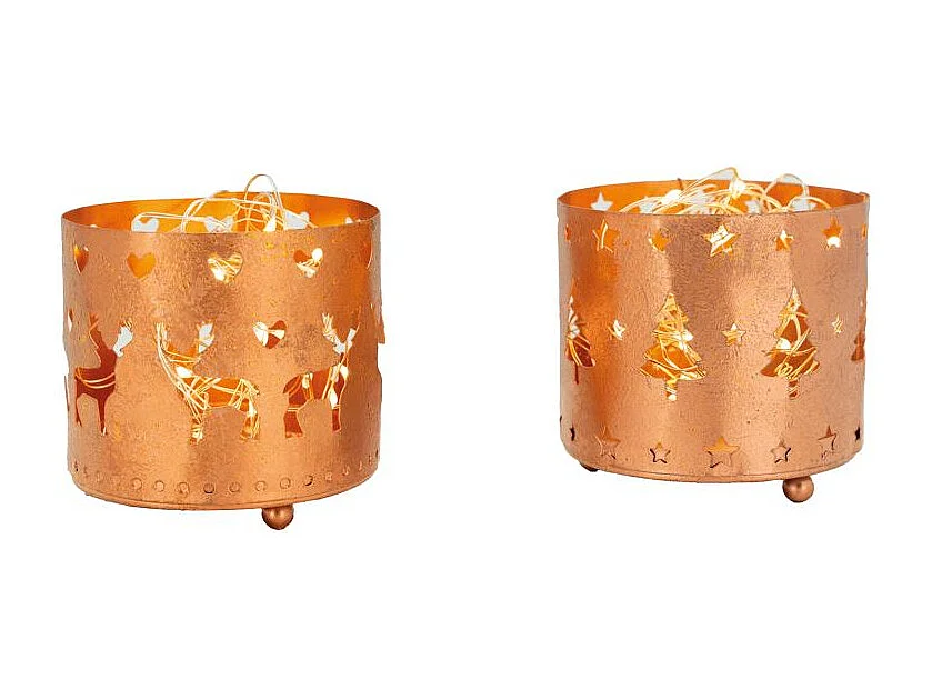 Photophore de Noël rond en métal cuivré Lot de 12