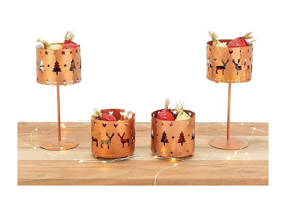 Photophore de Noël rond en métal cuivré Lot de 12
