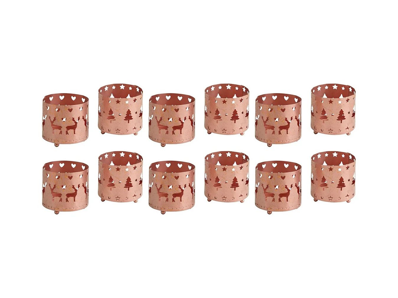 Photophore de Noël rond en métal cuivré Lot de 12
