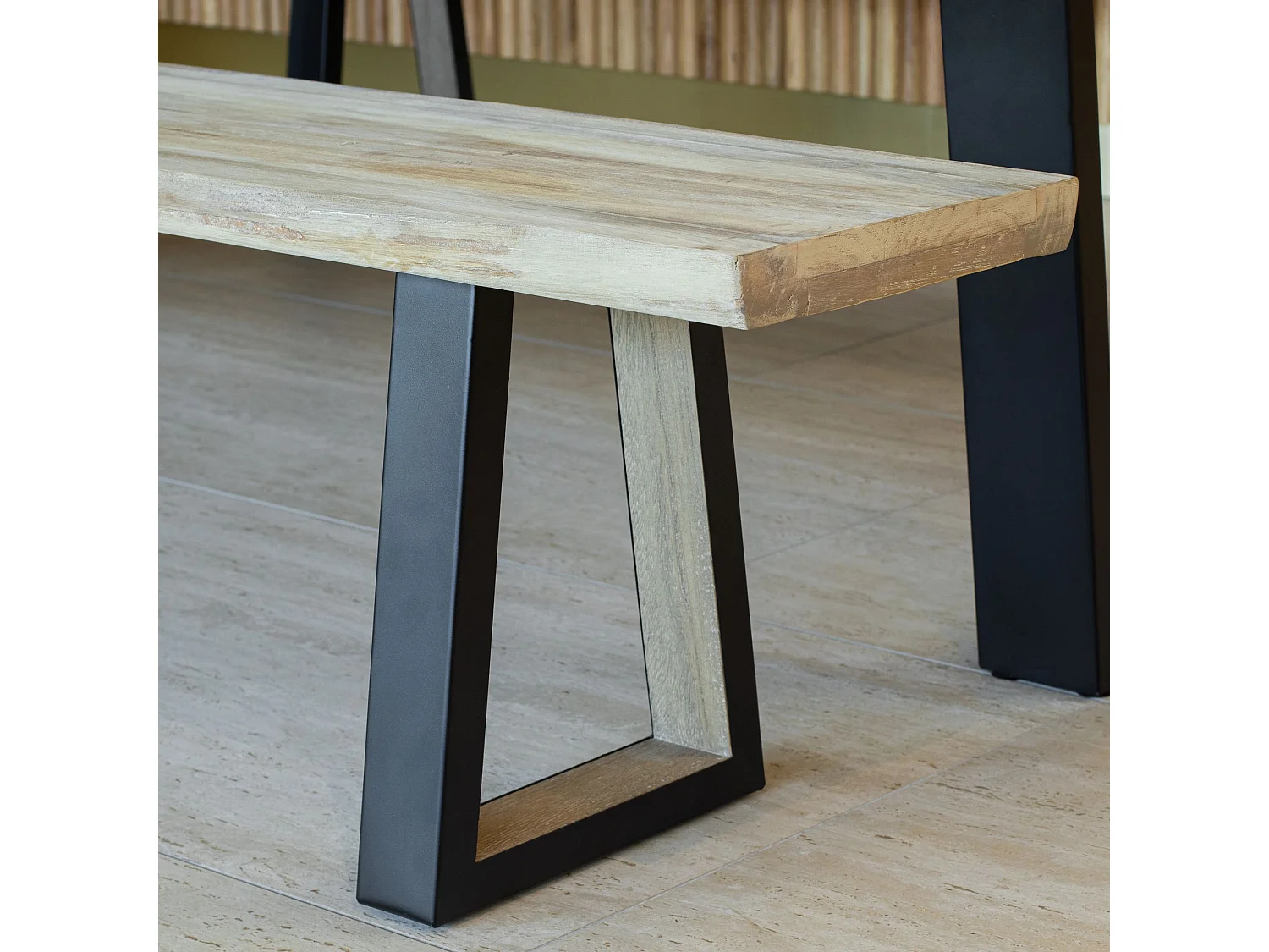 Now's Home - Lot2 Banc En Bois De Pin Et  Acacia Pieds Métal Noir 220x30x41cm Hera