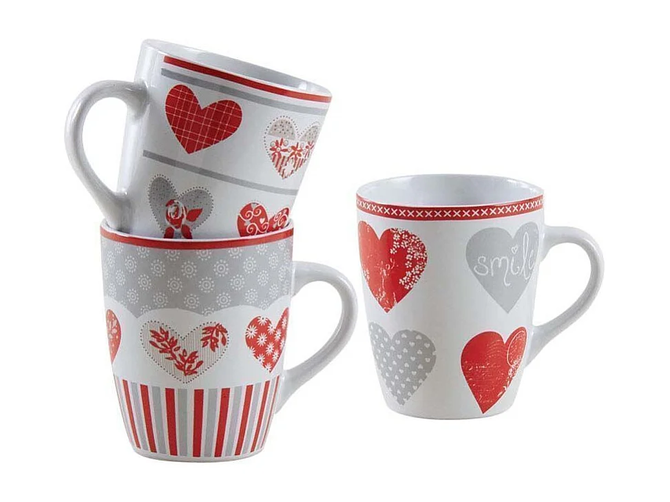 Mug en grès coeur rouge Lot de 6