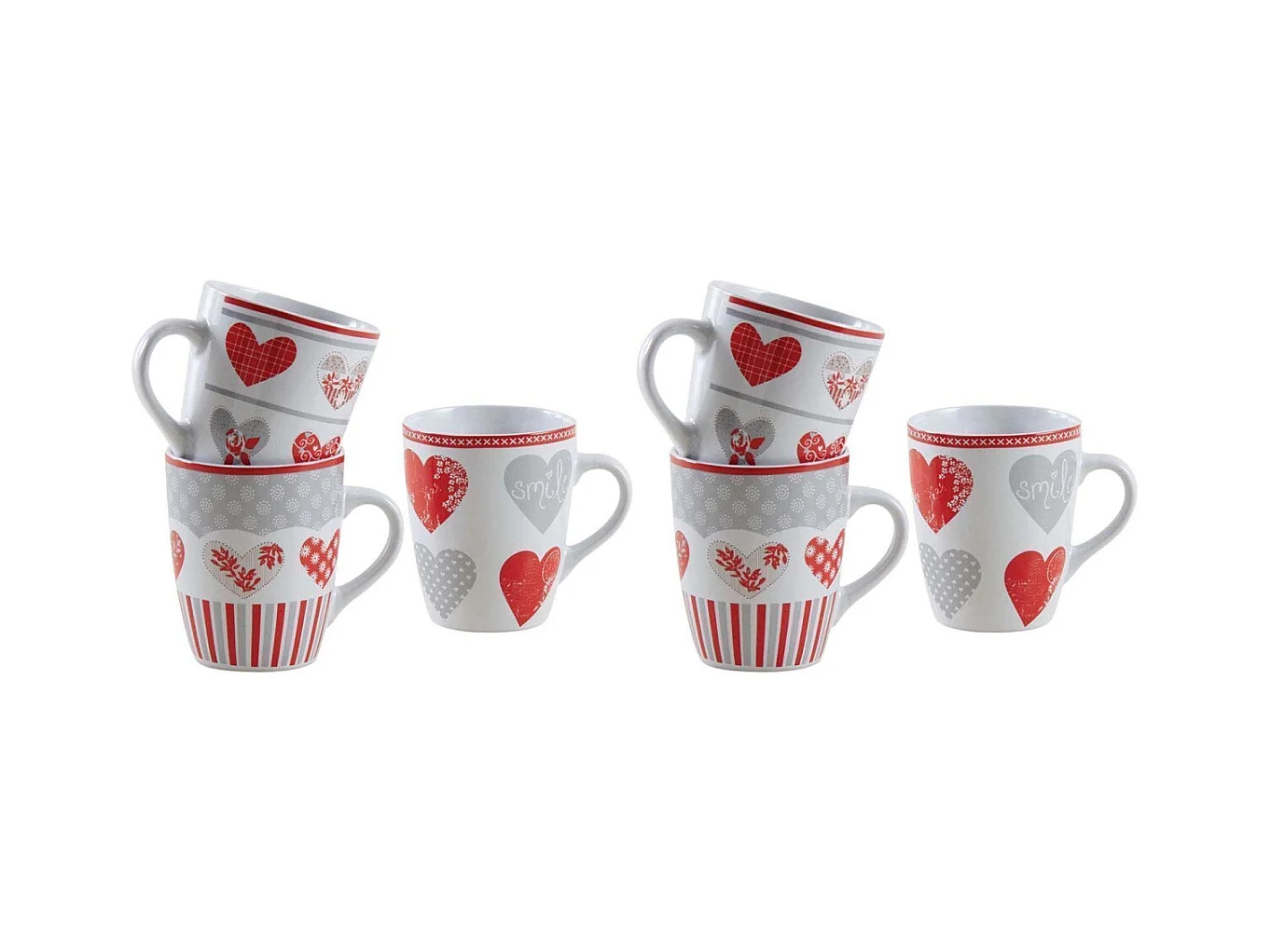 Mug en grès coeur rouge Lot de 6