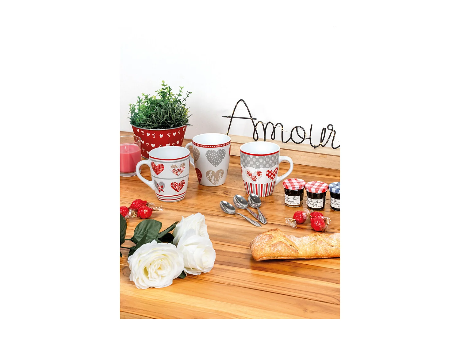 Mug en grès coeur rouge Lot de 6