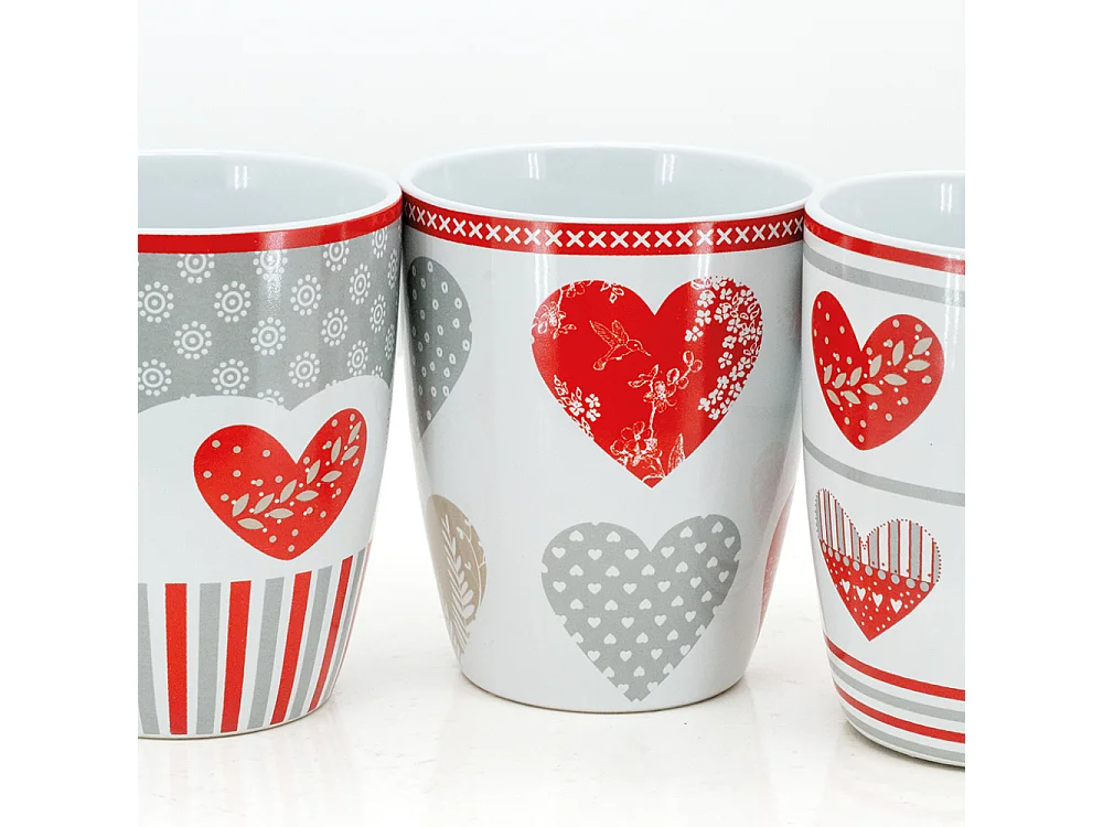 Mug en grès coeur rouge Lot de 6