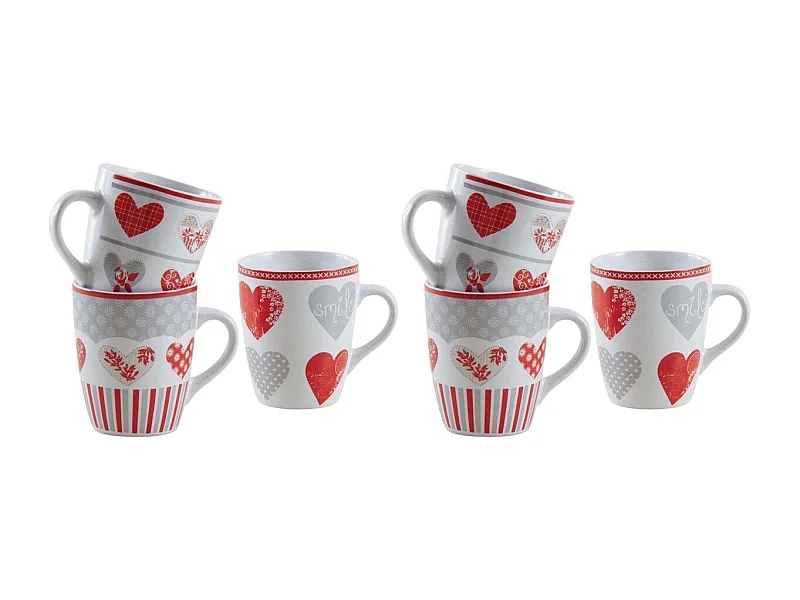 Mug en grès coeur rouge Lot de 6