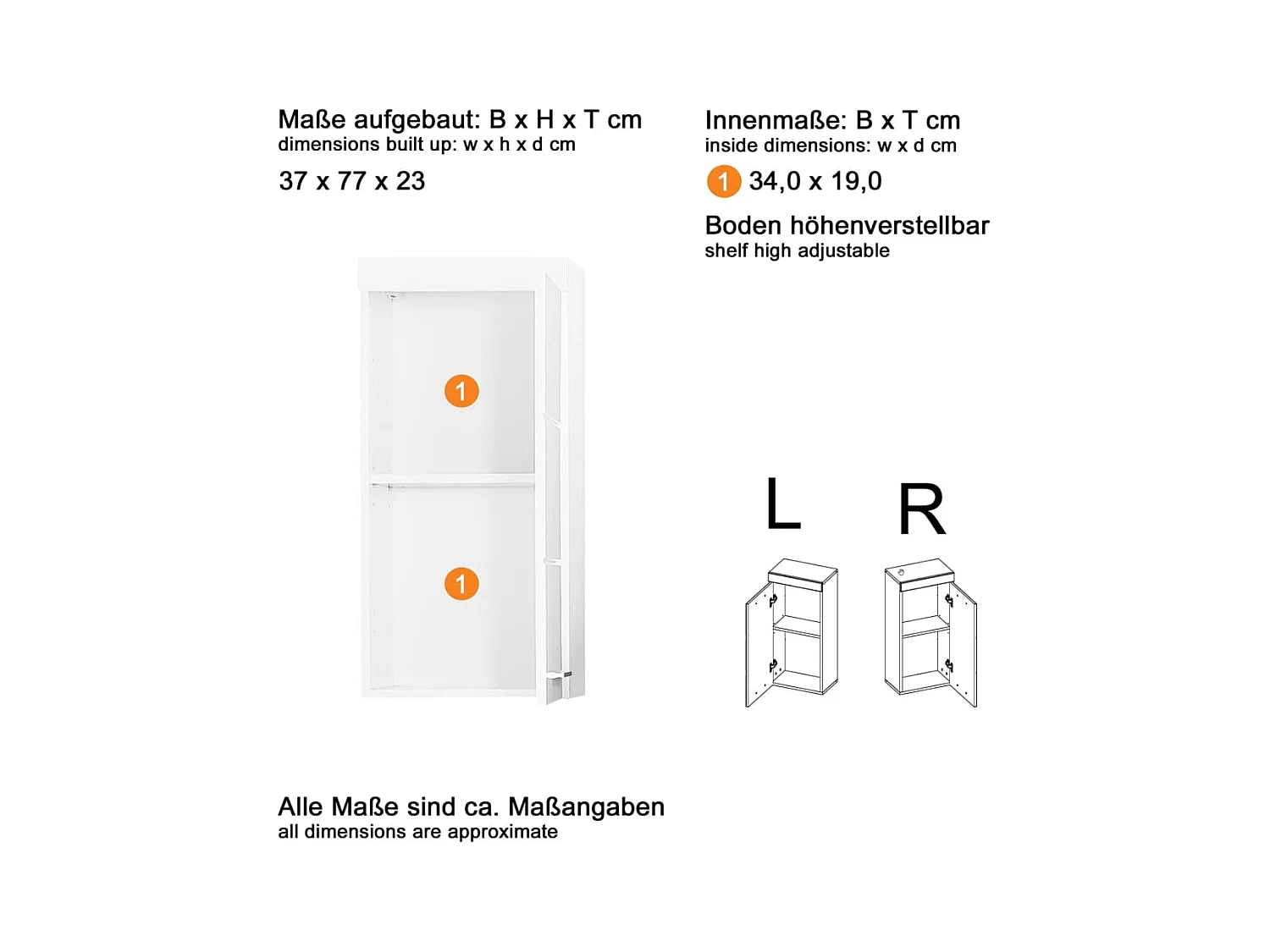 Wysoka biała szafka łazienkowa Kelia 37cm - Nowoczesny design, Niemiecka produkcja, Gwarancja 5 lat
