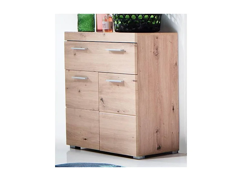 Mueble bajo de baño roble claro Kelia 73cm - 2 puertas 1 cajón - Estilo moderno y funcional