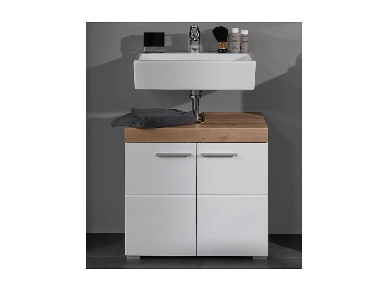 Meuble sous vasque Amanda blanc et chêne noueux