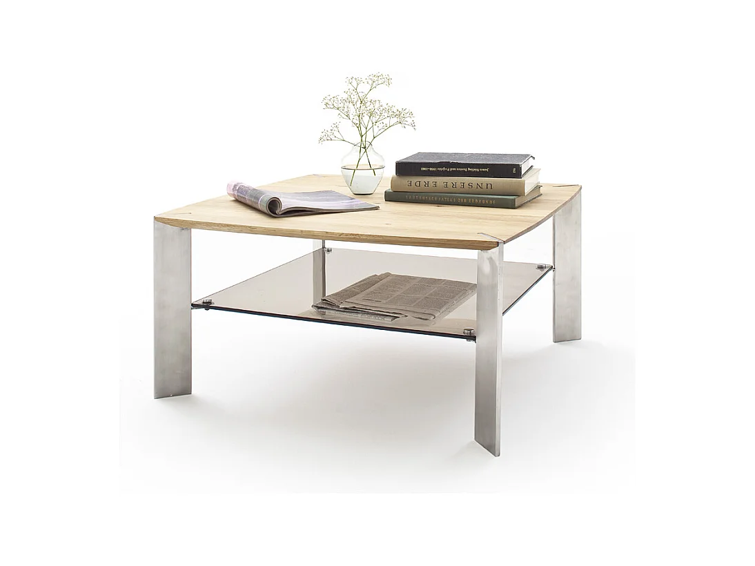 Table basse en chêne massif et verre - L50 x H41 x P50 cm