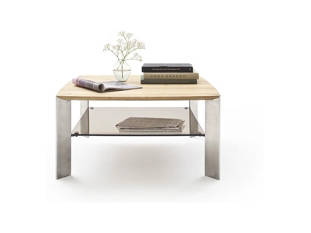 Table basse en chêne massif et verre - L50 x H41 x P50 cm