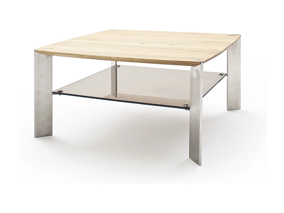 Table basse en chêne massif et verre - L50 x H41 x P50 cm