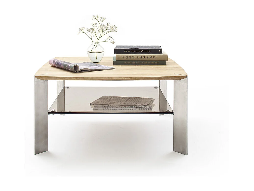 Table basse en chêne massif et verre - L50 x H41 x P50 cm