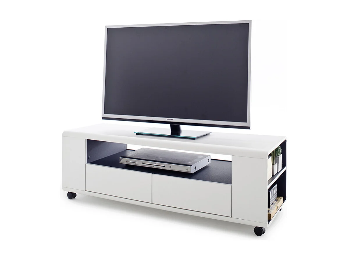 Meuble TV en blanc mat - L119 x H46 x P43 cm