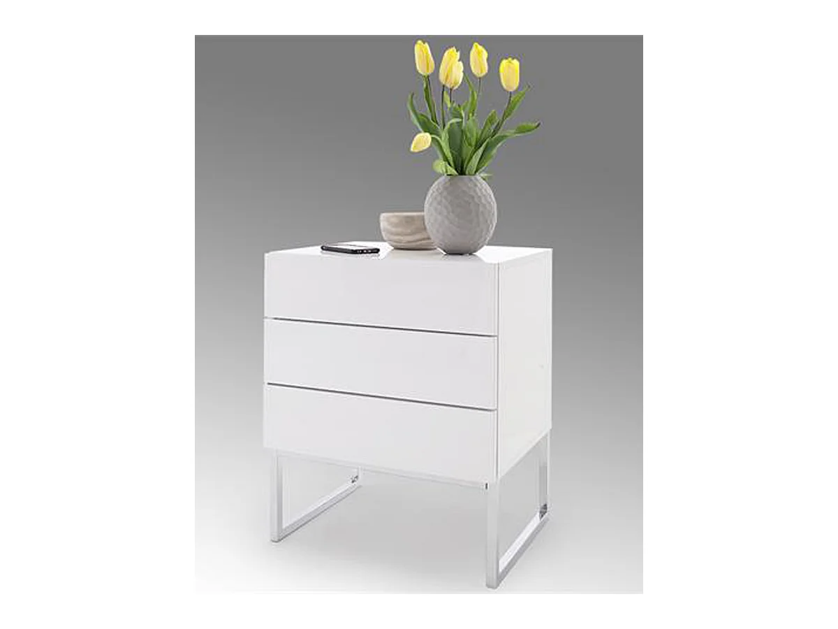 Table de chevet / table de nuit en métal coloris blanc brillant - Longueur 50 x Hauteur 60 x Profondeur 40 cm