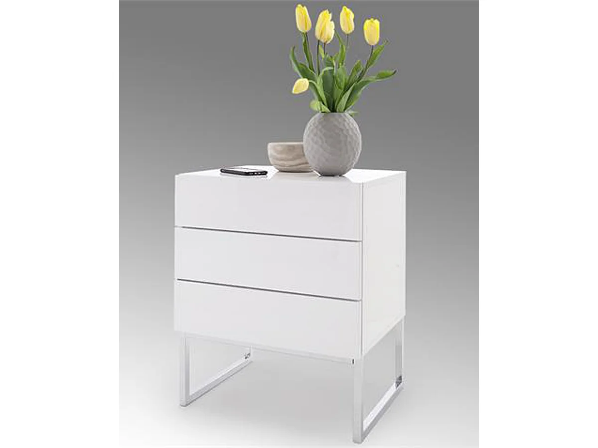 Table de chevet / table de nuit en métal coloris blanc brillant - Longueur 50 x Hauteur 60 x Profondeur 40 cm