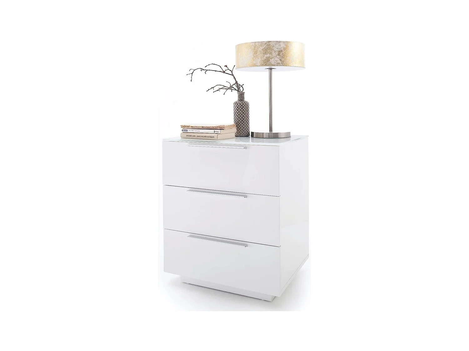 Table de chevet en verre laqué blanc brillant - Longueur 50 x Hauteur 60 x Profondeur 40 cm