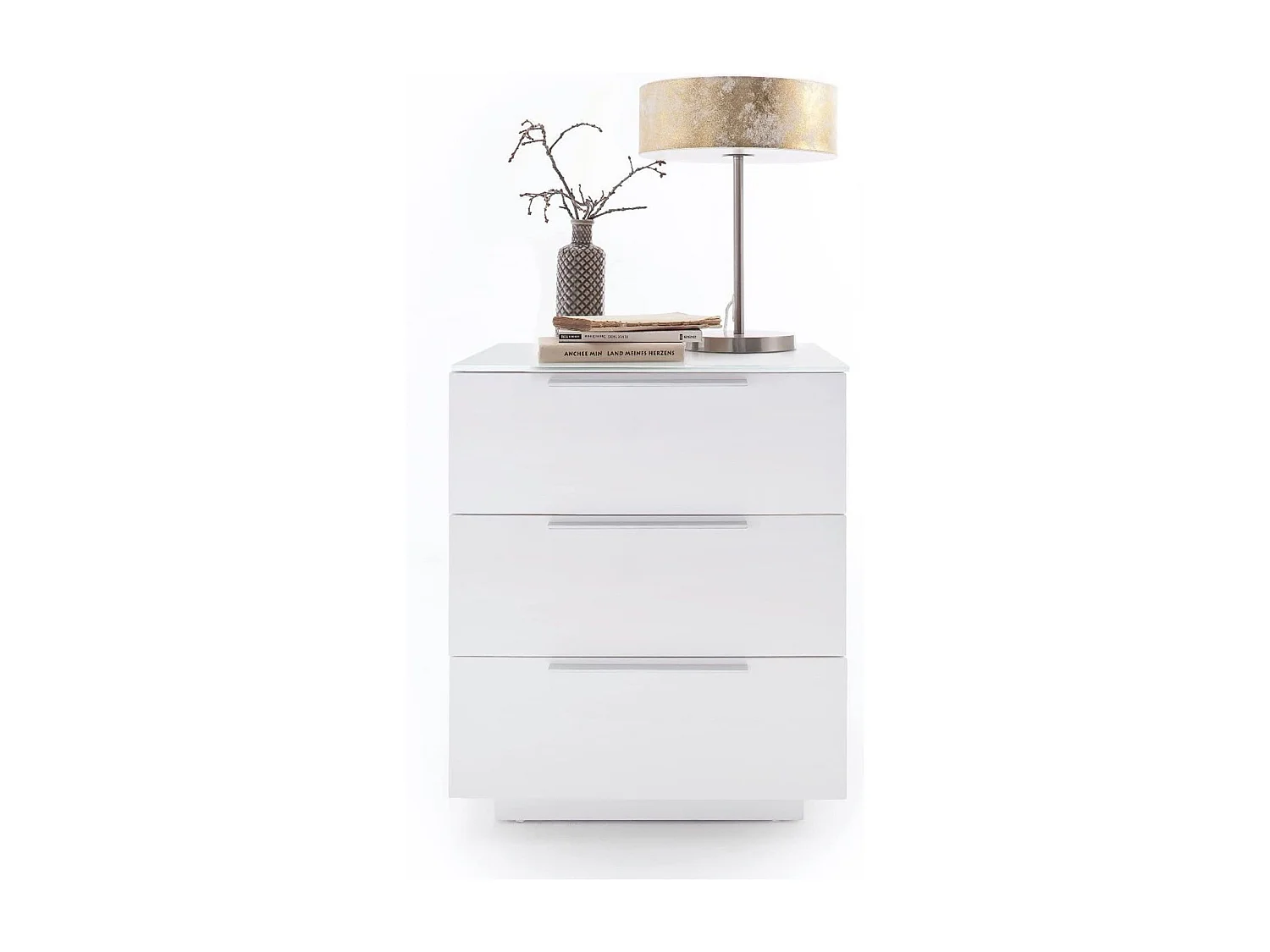 Table de chevet en verre laqué blanc brillant - Longueur 50 x Hauteur 60 x Profondeur 40 cm