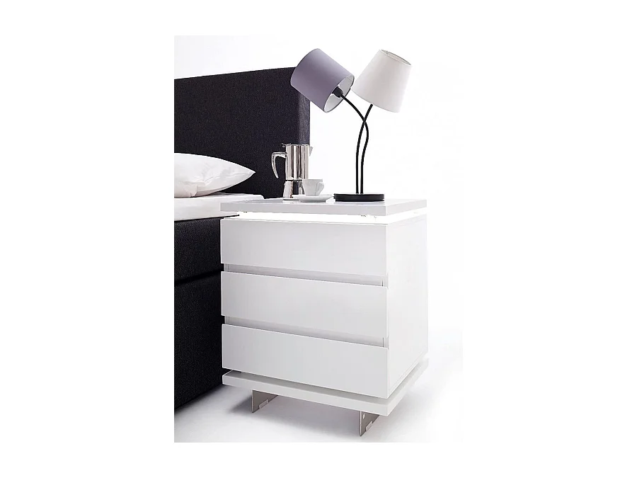 Table de chevet en verre laqué blanc - Longueur 50 x Hauteur 40 x Profondeur 40 cm