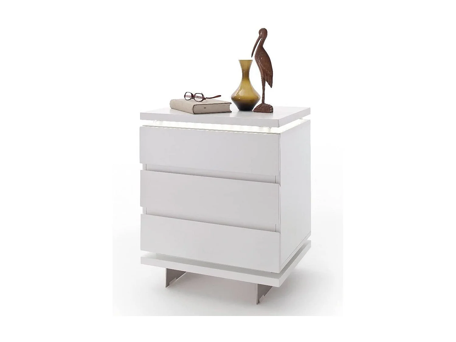 Table de chevet en verre laqué blanc - Longueur 50 x Hauteur 40 x Profondeur 40 cm