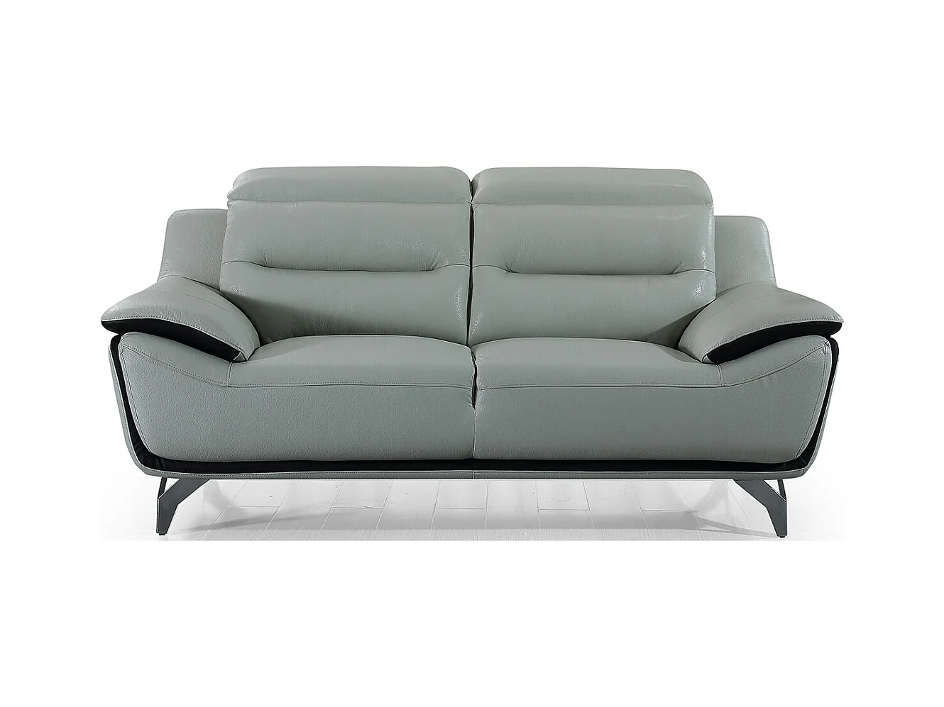 Canapé 2 places en cuir JUDE Gris perle - Angle Droit