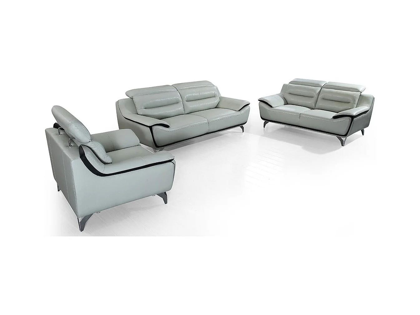 Canapé 2 places en cuir JUDE Gris perle - Angle Droit