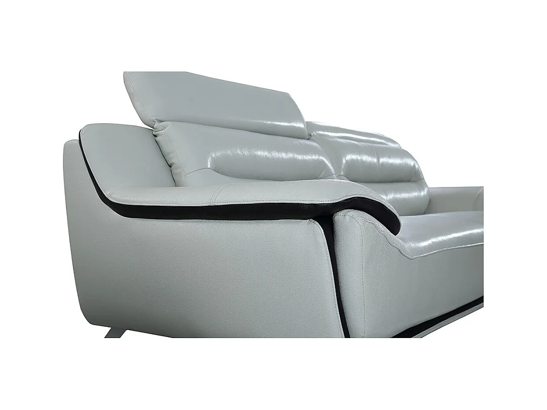 Canapé 2 places en cuir JUDE Gris perle - Angle Droit