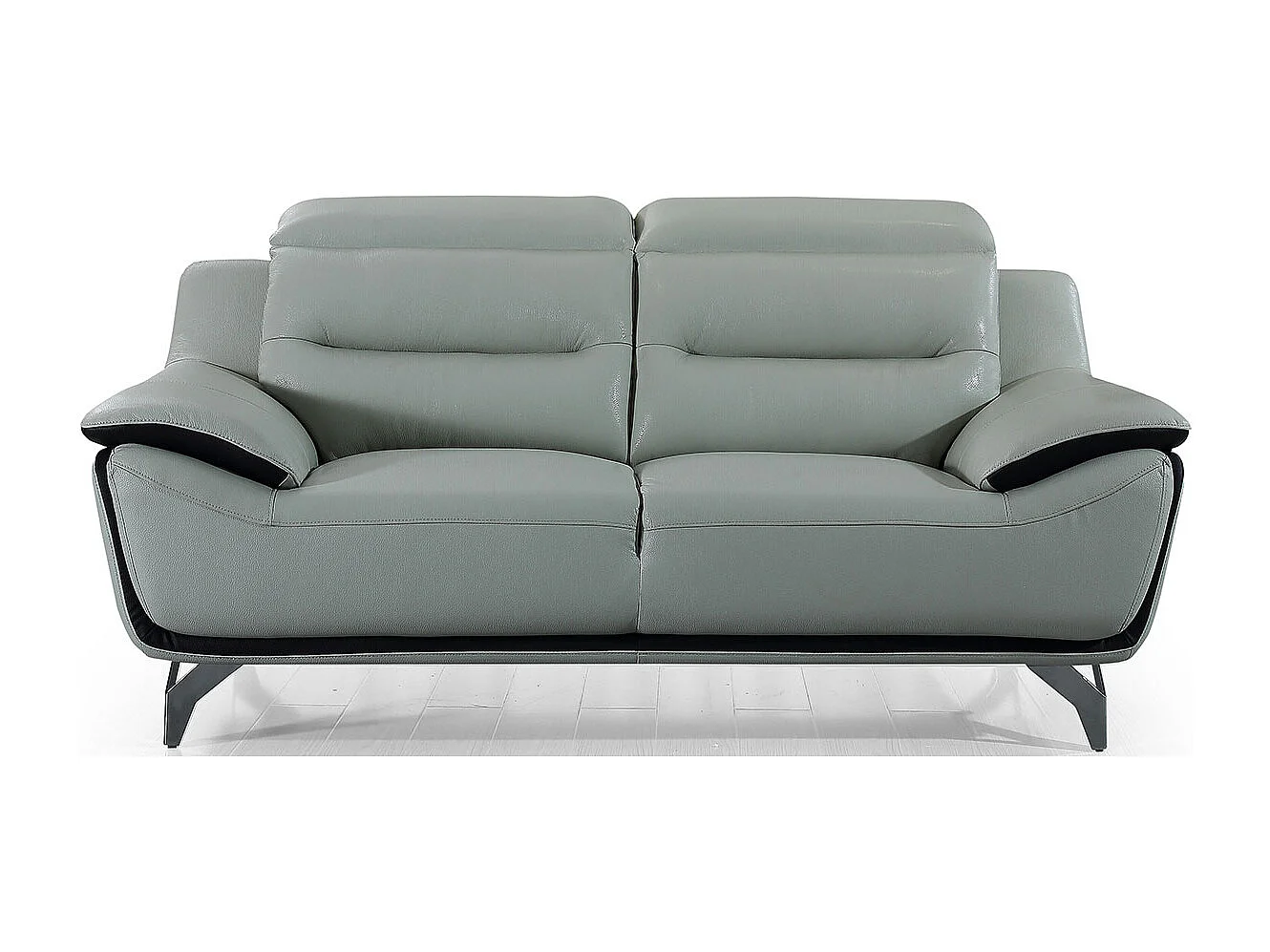 Canapé 2 places en cuir JUDE Gris perle - Angle Droit