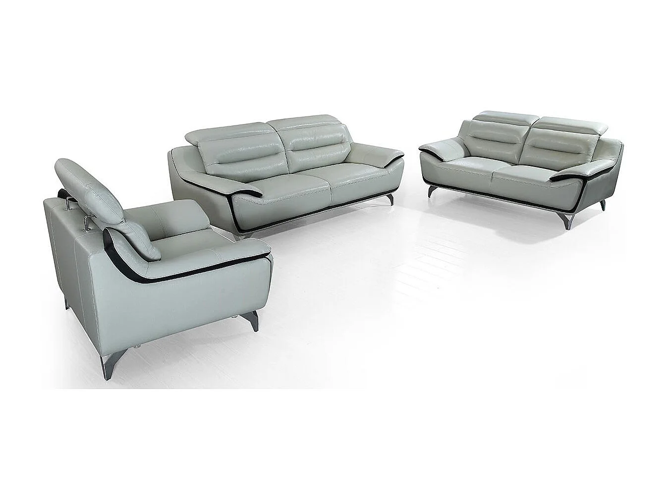 Canapé 2 places en cuir JUDE Gris perle - Angle Droit