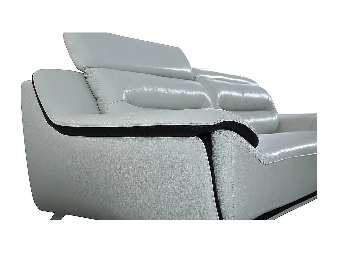 Canapé 2 places en cuir JUDE Gris perle - Angle Droit