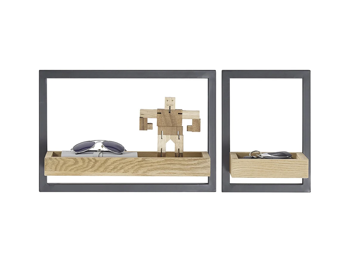 Set de 2 étagères murales coloris chêne / noir