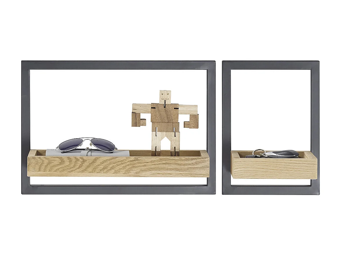 Set de 2 étagères murales coloris chêne / noir