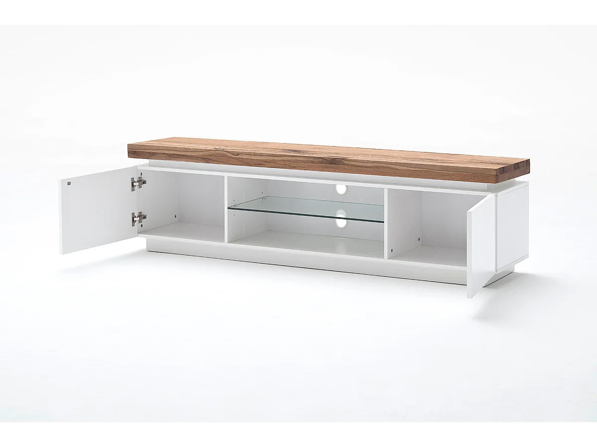 Meuble TV avec LED coloris laqué blanc mat - L175 x H40 x P49 cm