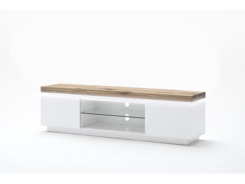 Meuble TV avec LED coloris laqué blanc mat - L175 x H40 x P49 cm
