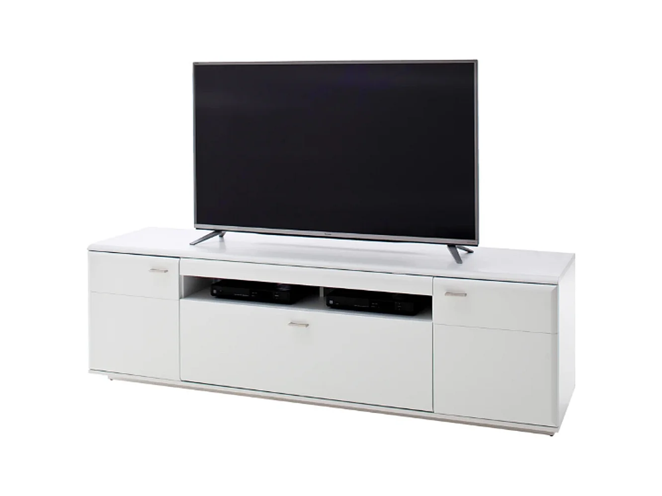Meuble TV en bois coloris blanc mat - L.195 x H.60 x P.51 cm