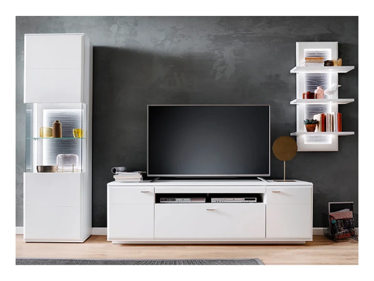 Meuble TV en bois coloris blanc mat - L.195 x H.60 x P.51 cm