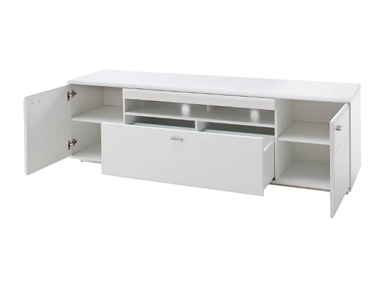 Meuble TV en bois coloris blanc mat - L.195 x H.60 x P.51 cm