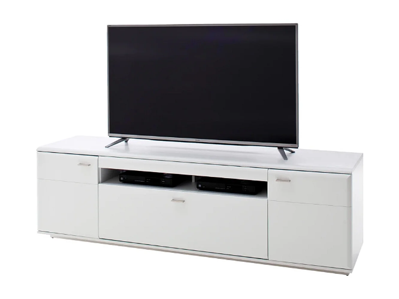 Meuble TV en bois coloris blanc mat - L.195 x H.60 x P.51 cm