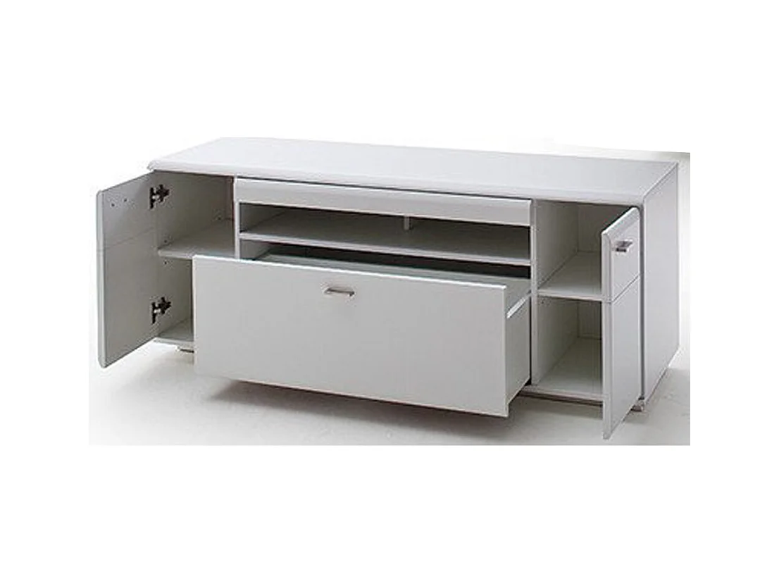 Meuble TV en bois coloris blanc mat - L.150 x H.60 x P.51 cm