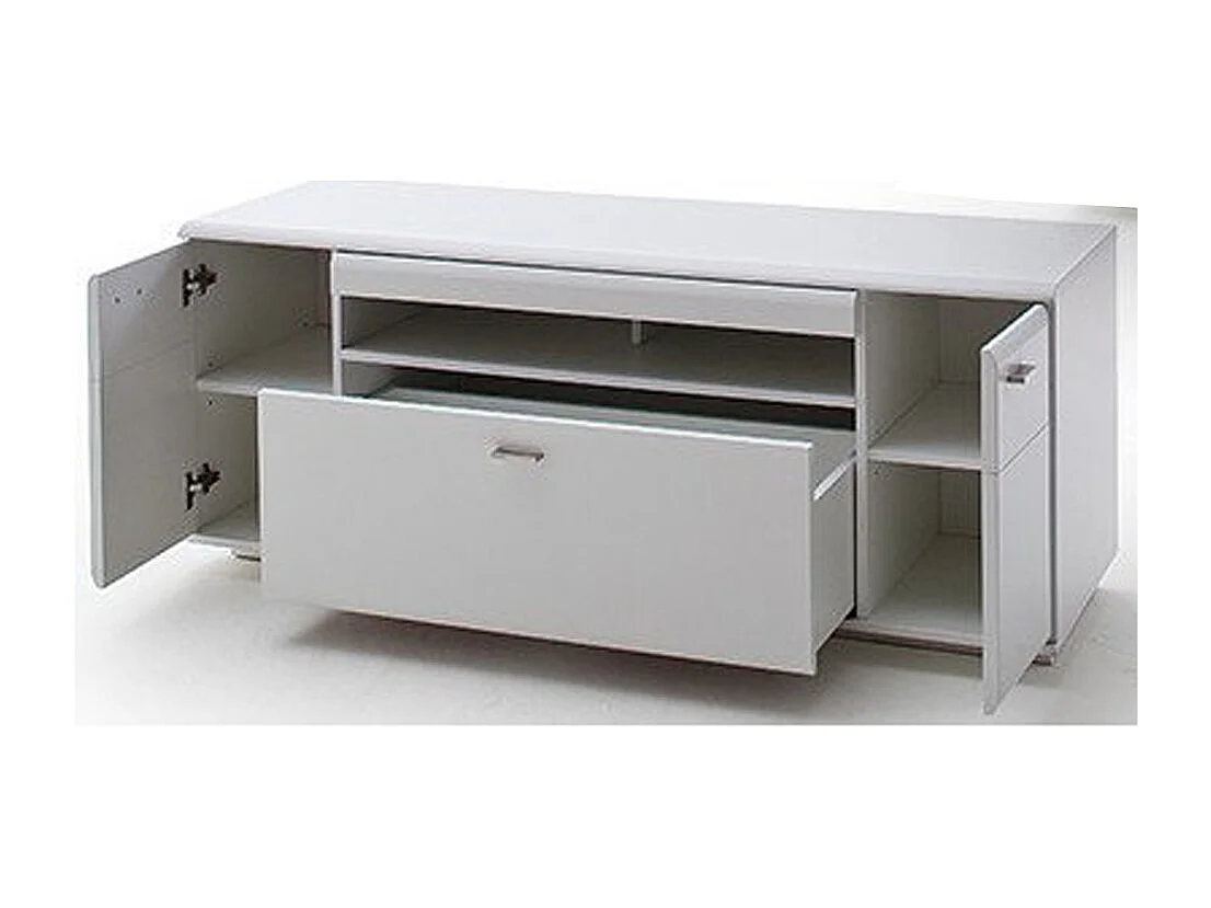 Meuble TV en bois coloris blanc mat - L.150 x H.60 x P.51 cm