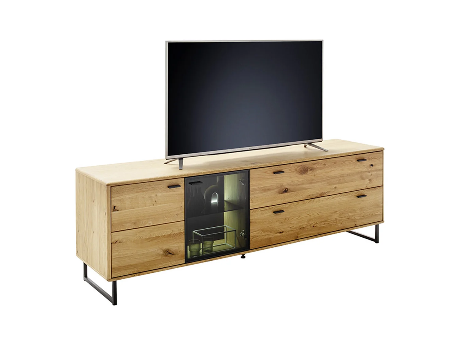 Meuble TV en bois coloris chêne sauvage huilé - Longueur 209 x Hauteur 68 x Profondeur 50 cm