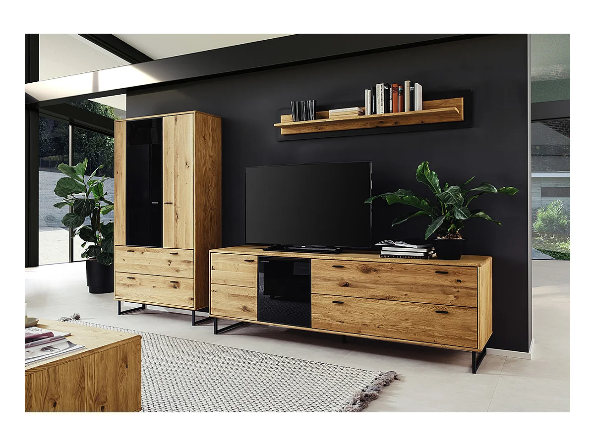 Meuble TV en bois coloris chêne sauvage huilé - Longueur 209 x Hauteur 68 x Profondeur 50 cm