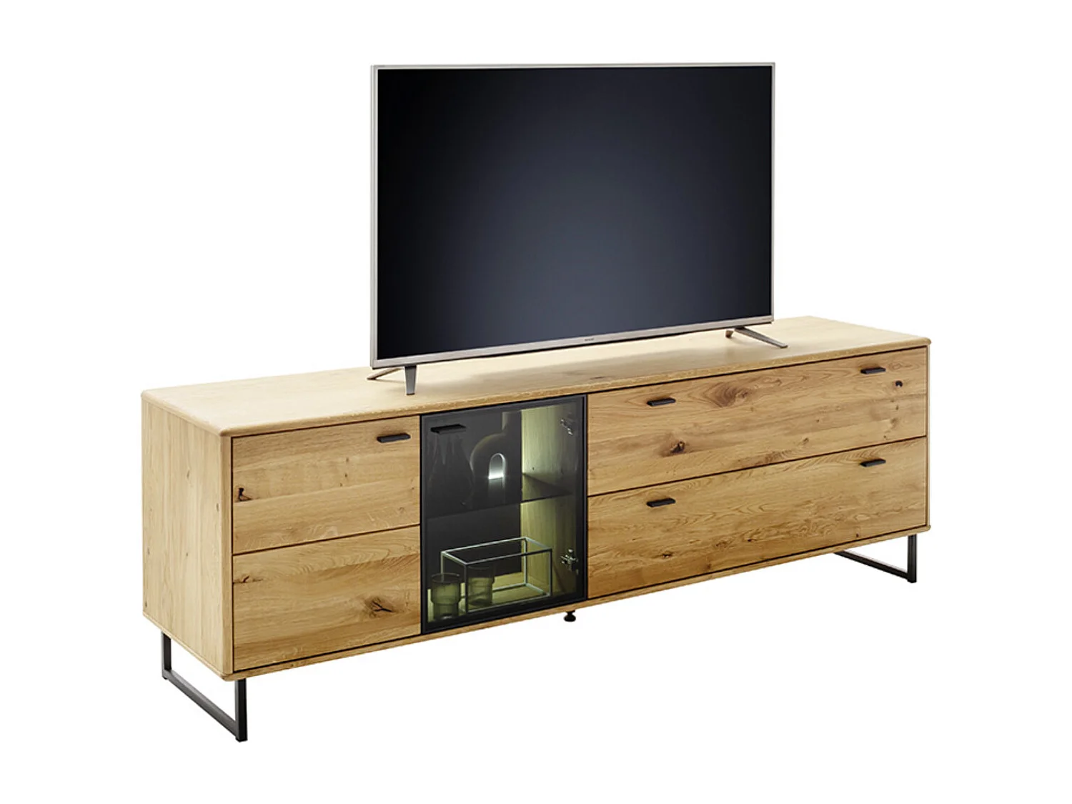 Meuble TV en bois coloris chêne sauvage huilé - Longueur 209 x Hauteur 68 x Profondeur 50 cm